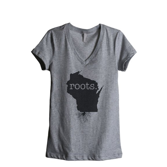 Thread Tank Home Roots State Wisconsin WI Women's Relaxed V-Neck T-Shirt Tee Heather Grey Small