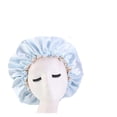 thumbnail image 1 of Gorro de dormir azul claro de satén de doble capa con elástico ajustable para proteger el cabello durante la noche., 1 of 5