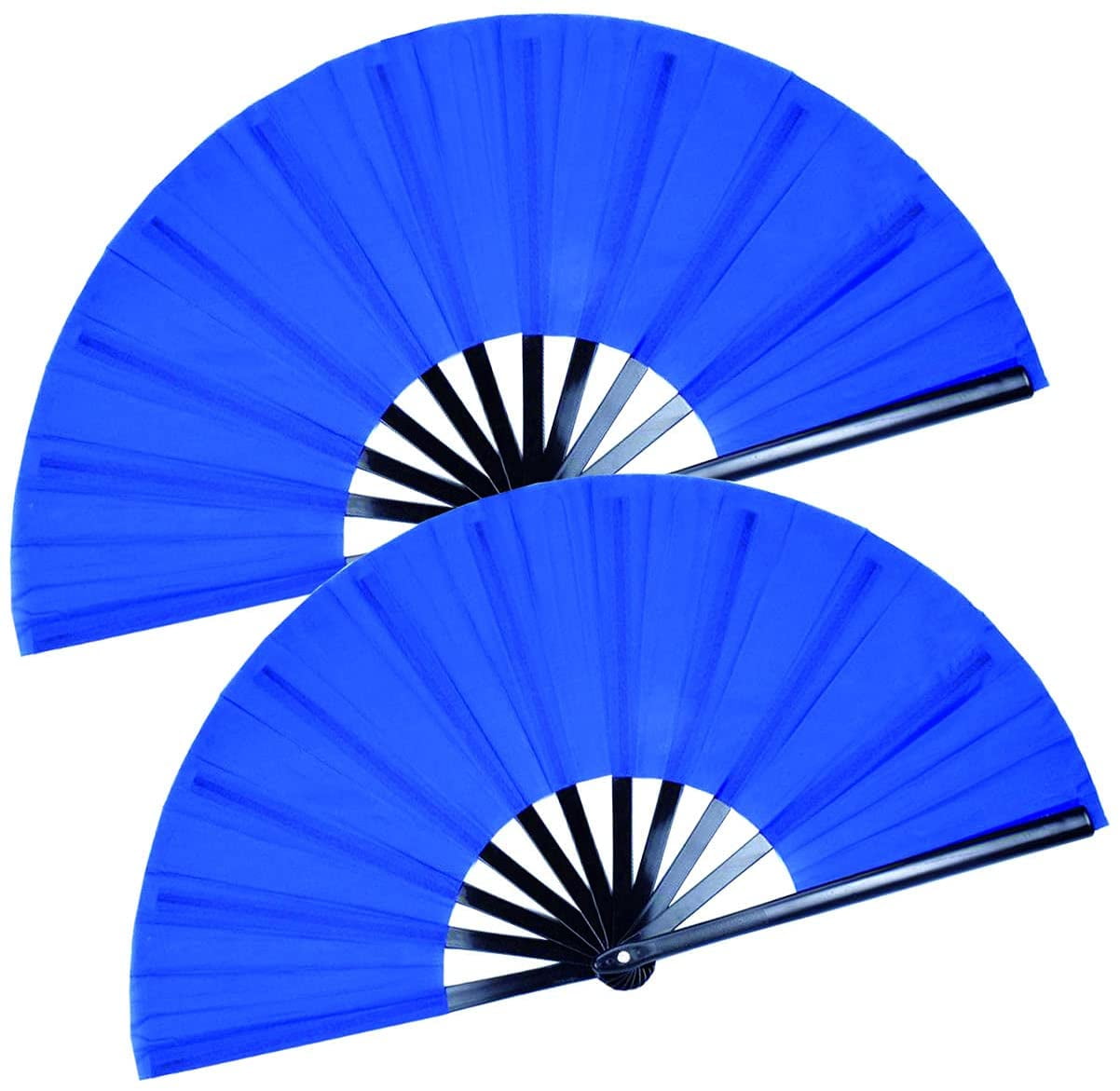 SHIHUALQ 2 Pack Large Folding Hand Fan, Black Chinese Kung Fu Tai Chi Fan NylonCloth Fan For