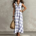 thumbnail image 5 of Achuyrbd Women's Plaid Button Front Sleeveless Dress, Collared Long Maxi Shirt Dress with Pockets, Loose Fit Summer Vacation Outfit, S-2XL, 5 of 6