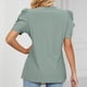 thumbnail image 3 of Camiseta elegante y elegante de color puro con cuello en V y manga corta informal para mujer, color verde guisante L, 3 of 5
