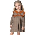 thumbnail image 2 of Mercatoo Baby Girl Spring Long Sleeve Dresses Plaid 𝐒mocked Dress Toddler Doll Collar Dress with Hat 2 Pcs, 2 of 8