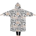 thumbnail image 2 of Oversized Wearable Blanket Hoodie,White Halloween Skull Pumpkin Pattern Sherpa Blanket Hoodie with Super Pockets,Super Warm Fuzzy Pullover for Women & Men, 2 of 6