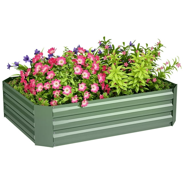 Outsunny Galvanized Raised Garden Bed 4' x 3' x 1' Planter Box, Dark Green