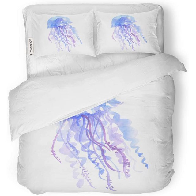 Juego de Ropa de Cama de 3 Piezas ABPHQTO Medusas azules marinas Pintura Acuarela Funda nórdica Twin con 2 fundas de almohada