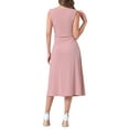 thumbnail image 3 of INSPIRE CHIC Tank Dress for Women's Crew Neck Ruched Casual A-line Midi Sleeveless Dresses XS Pink, 3 of 5