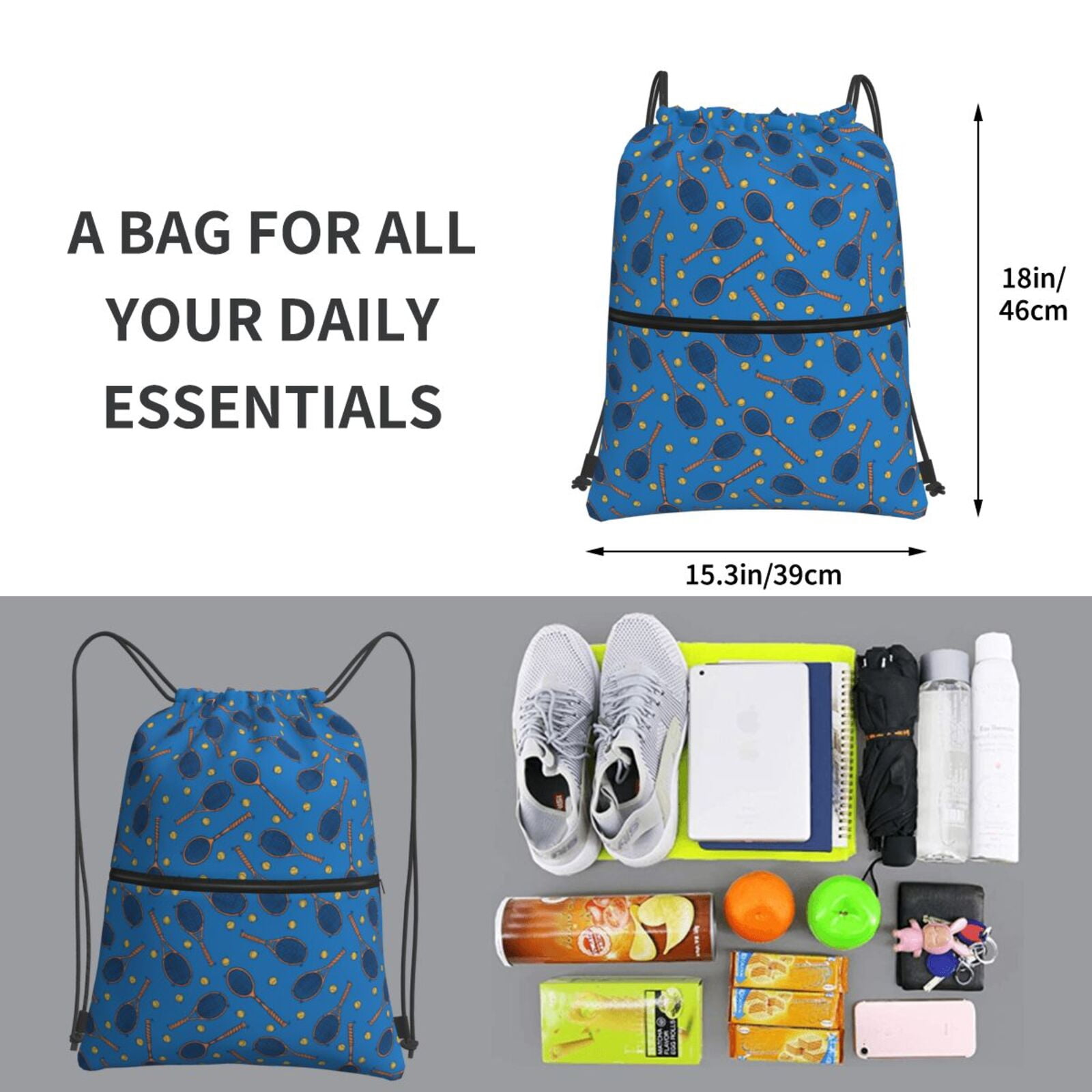 Xecao Tennis Rackets 1 for Drawstring Bags,Pull String Backpack Bags,String Bag Sackpack