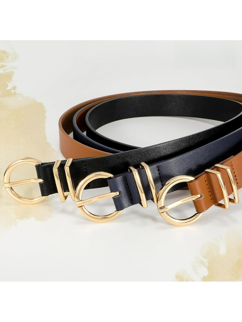 knee length dresses for ladies Women's Belt for Dresses–Slim Leather Strap-Lucky Horseshoe Buckle