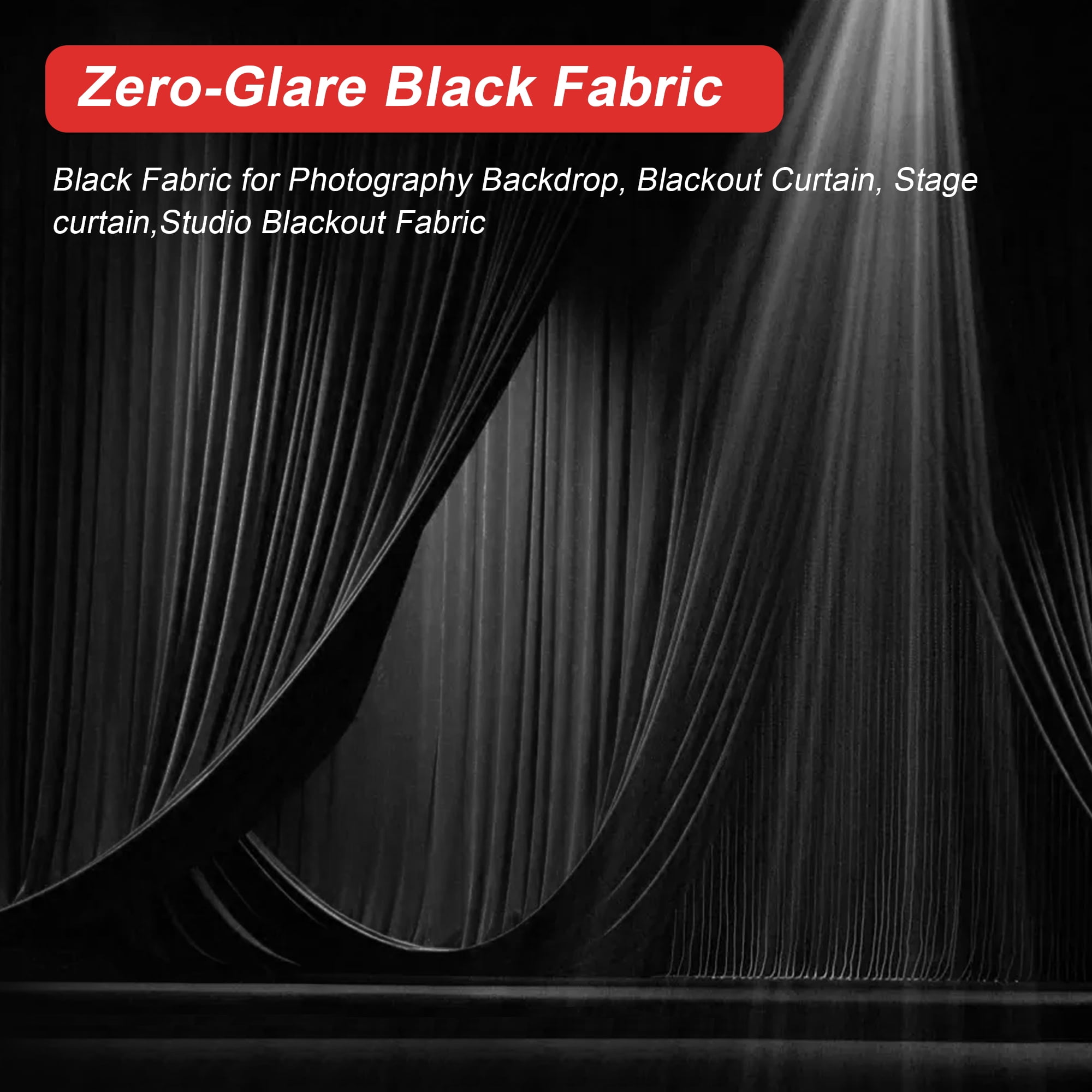 KALMORE Black Duvetyne Commando Cloth, Flame Retardant, Zero-Glare, Cotton Fabric for Photography Backdrop, Stage Backdrops, Studio Blackout Fabric (10, 25, 50 Yards Roll)