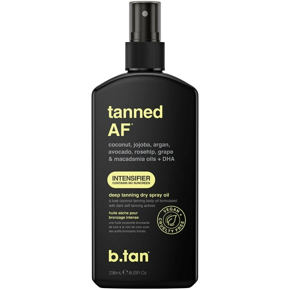 b.tan Intensifier Deep Dry Spray Tanning Oil | Tanned AF - Get a Faster, Darker Sun Tan From Tan Accelerating Actives, Packed with Ultra Moisturizing Oils to Keep Skin Hydrated, Vegan, 8 Fl Oz