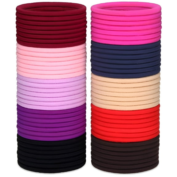 VANIDO Elastic Hair Ties for Thick & Curly Hair - 100pcs x 4mm - Non-Metal Multi-Colored Hair Bobbles for Women Fine Hair - Ultra-Stretchable & Seamless Hair Bands for Girls