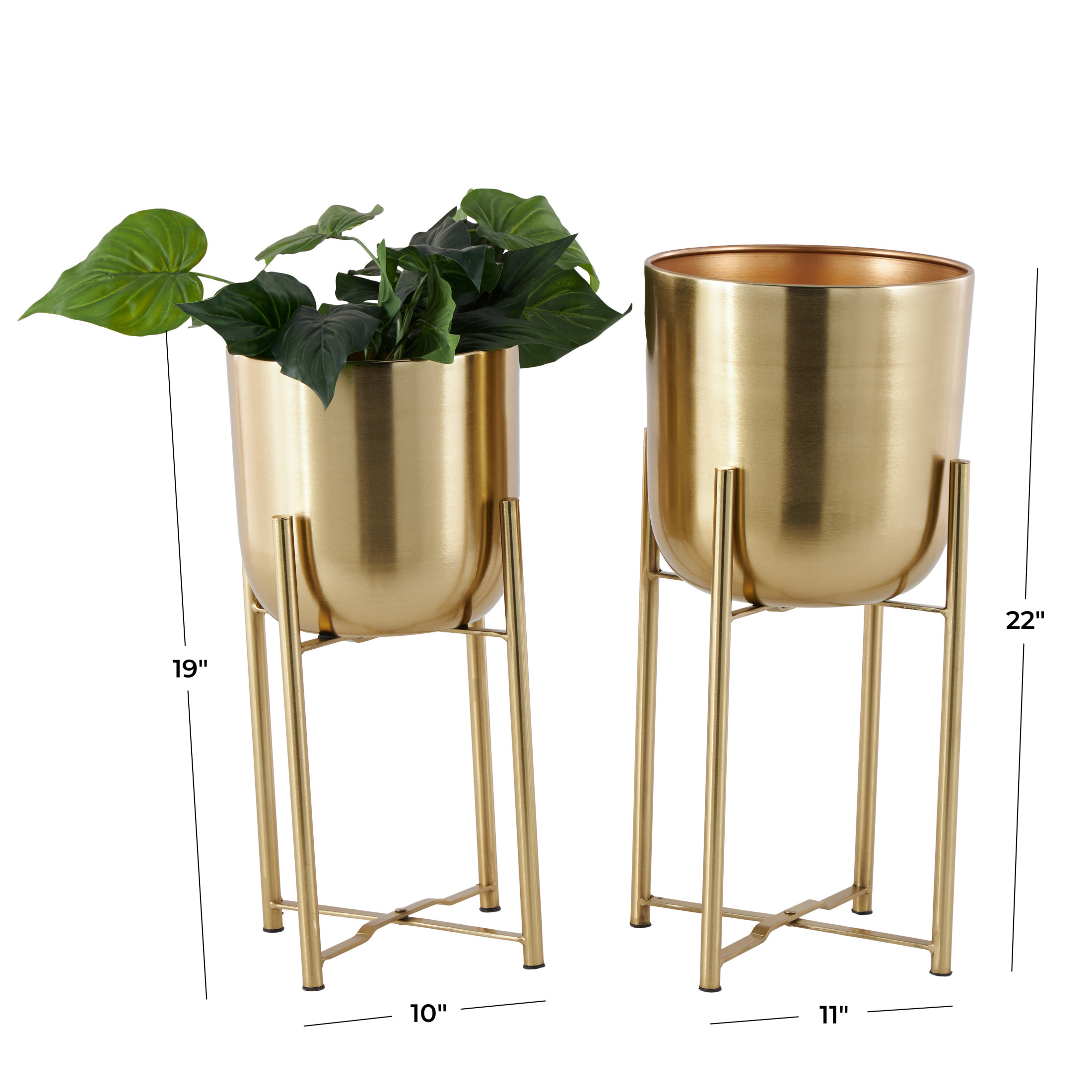 Cosmoliving by Cosmopolitan Glamorous and Elegant Indoor/Outdoor  Gold Metal Round Dome Shaped Planter in Stands, Set of 2,19", 22"H