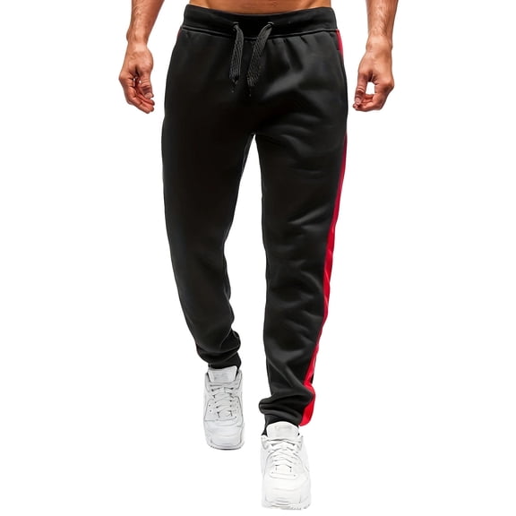LWavelet Men's Side Striped Tapered Joggers - Drawstring Waist Active Fit Workout & Daily Casual Pants Red M