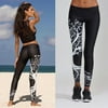 Women Printed Sports Yoga Workout Gym Fitness Exercise Athletic Pants Black/L