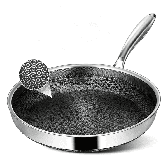 NORIZF Frying Pans, 12" Hybrid Frying Pans Stainless Steel Skillets, Dishwasher&Oven-Safe, Stay-Cool Handle, Free Cookware, Compatible with All Cooktops