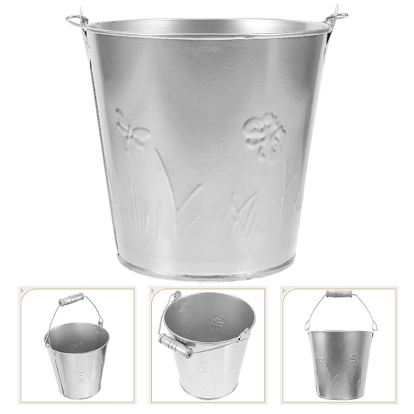 OULII Rustic Metal Flower Pot Iron Planter Pot Silver for Plant Lovers Balcony 1Pcs