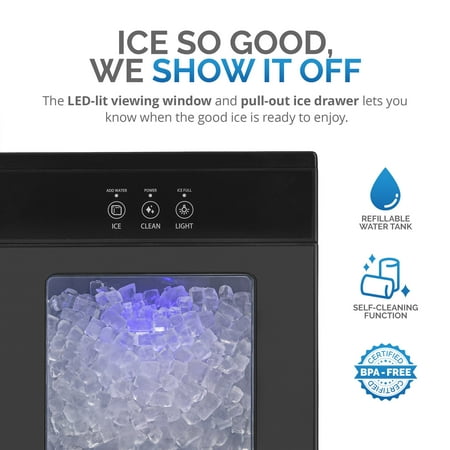 NewAir - 44lb. Nugget Countertop Ice Maker with Self-Cleaning Function - Black Stainless Steel