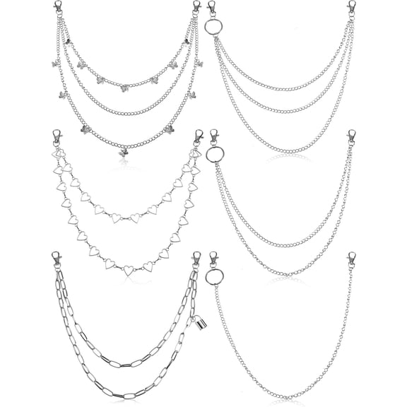 6 Pcs Waist Chain Belt Jeans Pants Chain, Punk Pocket Chain HipHop Wallet Chain for Women Belly Chain Goth Accessories Y2K