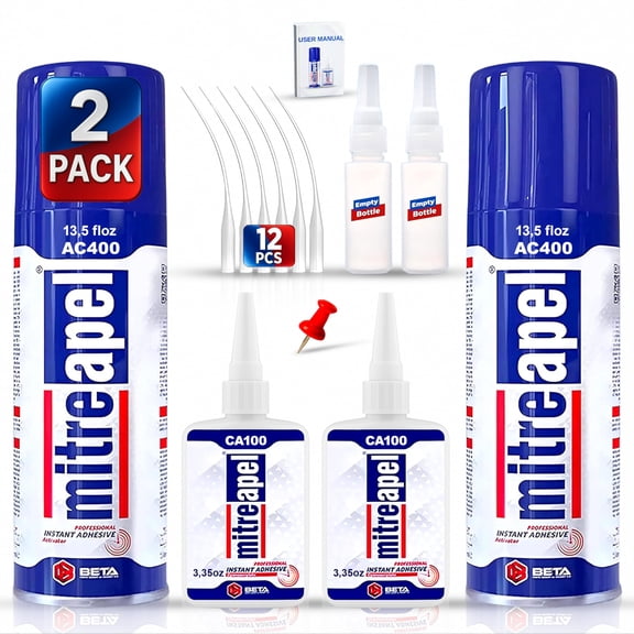 MITREAPEL CA Glue with Activator Kit 2x3.5oz-2x13.5fl oz Instant Bond Professional Cyanoacrylate Adhesive and Super Glue Accelerator for Woodworking with Extra Caps&Microtips,DIY&Craft, Plastic,Repai