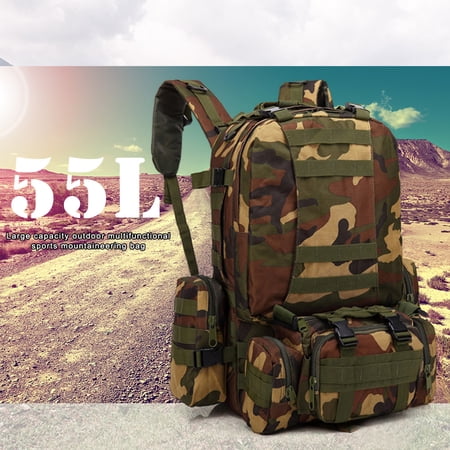 Zaino Trekking 55L, Modello MOLLE, Impermeabile, Colore Mimetico. Borrone Da Escursionismo E Viaggio, Nuovo Con Etichette.