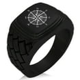 thumbnail image 1 of Stainless Steel Nautical Chaim Compass Geometric Pattern Step-Down Biker Style Polished Ring, 1 of 1