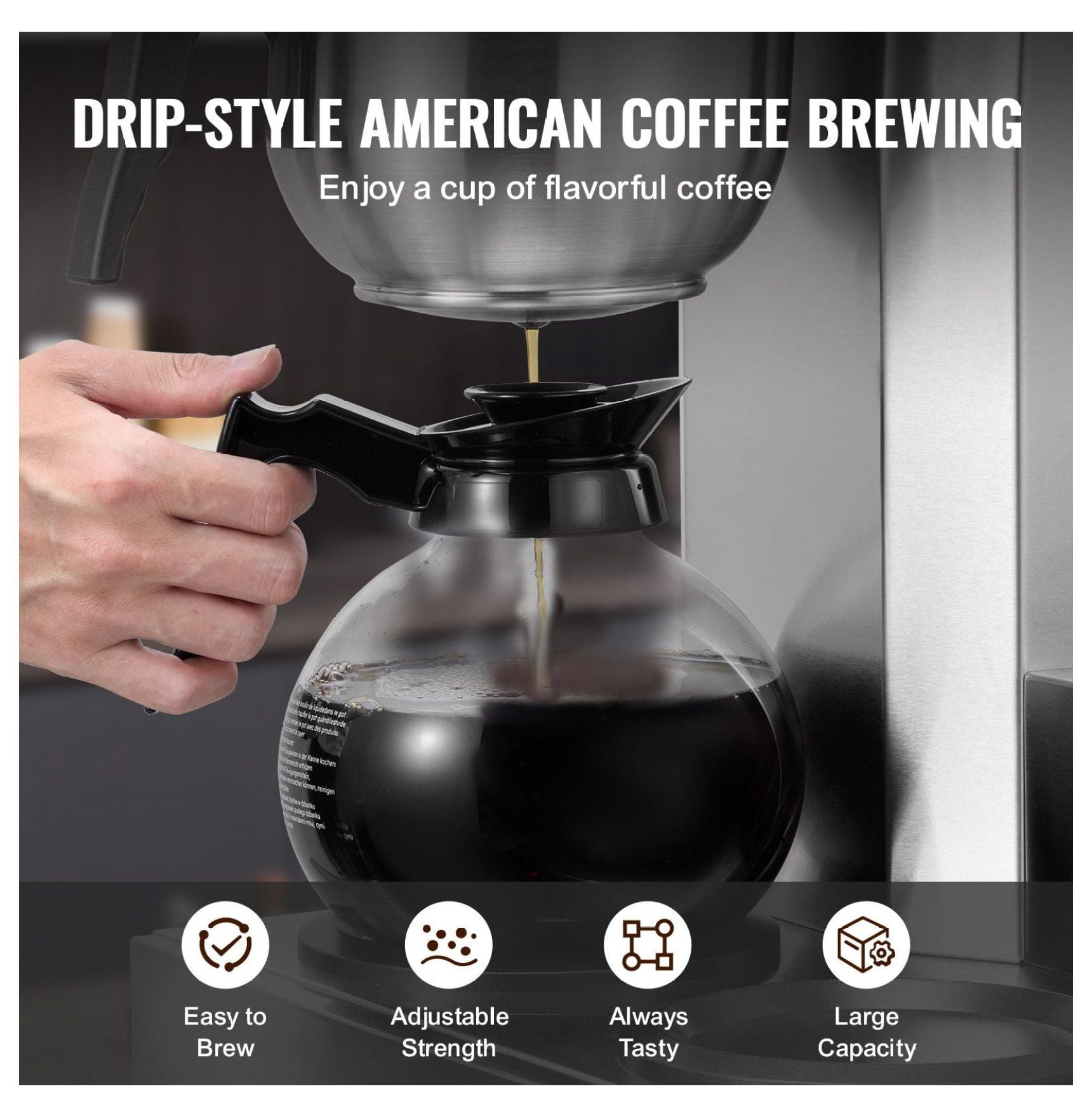 Commercial Coffee Maker 12 Cup, Office Drip Coffee Machine with 3 Carafes