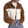 thumbnail image 2 of Womens Fuzzy Fleece Jacket Button Down Coats Casual Winter Warm Outwear with Pockets Dark Brown M, 2 of 9