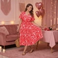 thumbnail image 6 of CASSIE LIZ Plus Size Dresses for Curvy Women Summer V Neck Short Sleeve Floral Pink Maxi Dress with Smocked Waist and Pockets Party Wedding Guest Dress (XL-5XL), 6 of 8