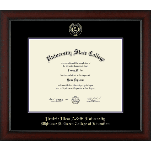 Prairie View A&M University Whitlowe R. Green College of Education Diploma Frame, Document Size 14" x 11"