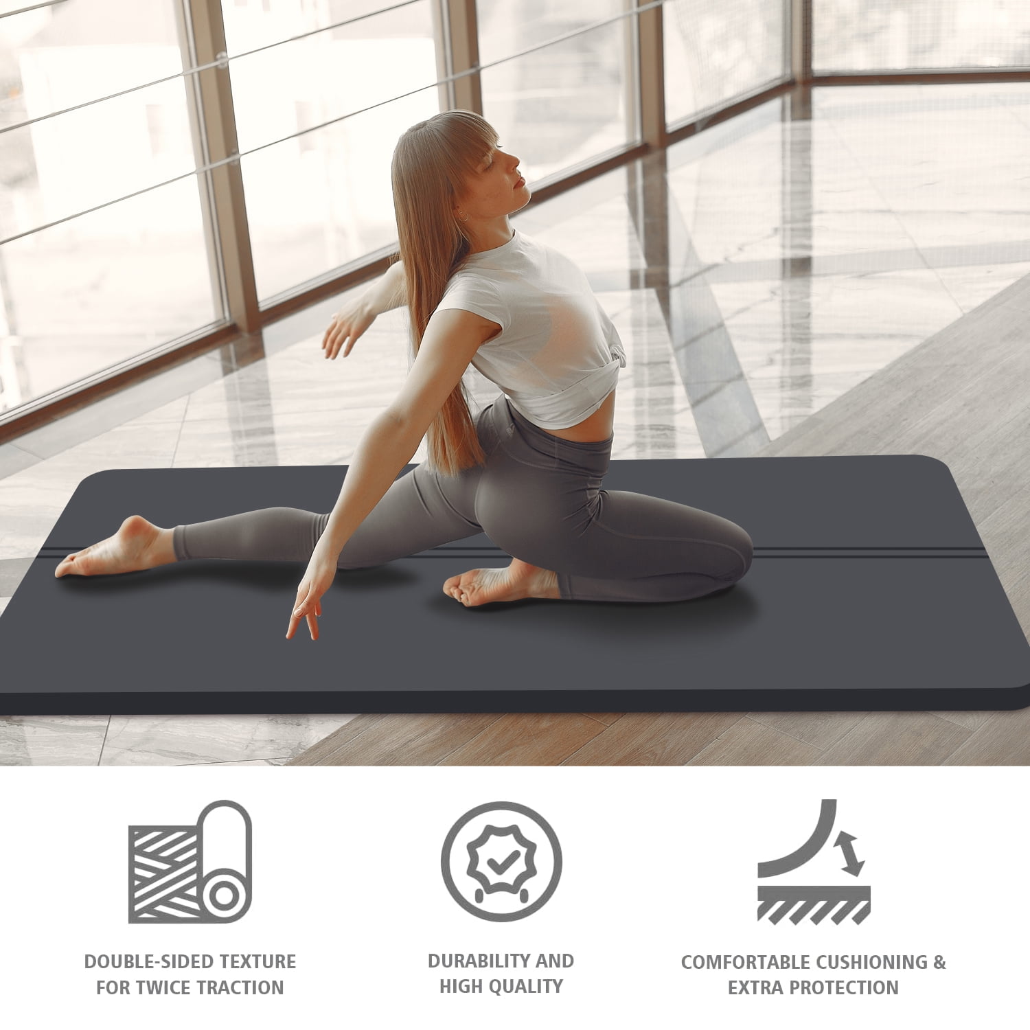Extra Thickened 30mm Exercise Mat (72" x 32") for Men & Women Non Slip with High Density Large Shock Absorber Pad for Home Gym Travel & Floor Outside Fitness in Grey