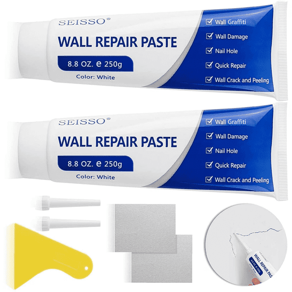 SEISSO 2 Pack Drywall Repair Kit , White Wall Repair Paste with Plaster Filler, Crack and Hole Patch Compound