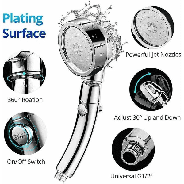 3 In 1 High-Pressure Showerhead Handheld Shower Head With ON/Off Pause ON/OFF 