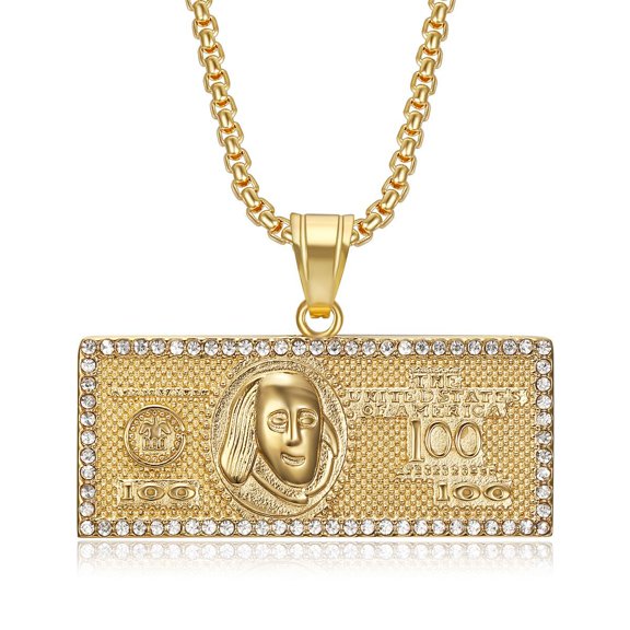 14K Yellow Gold Jewelry Hip Hop $ 100 US Dollar Pendant Necklace Men Jewelry 3mm chain