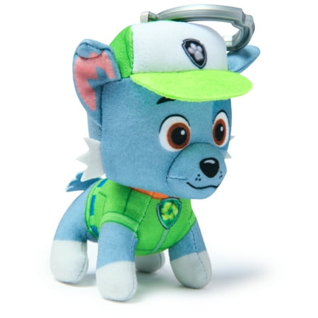 PAW Patrol: Rescue Wheels, 4-Inch Rocky Plush Toy with Keychain Clip