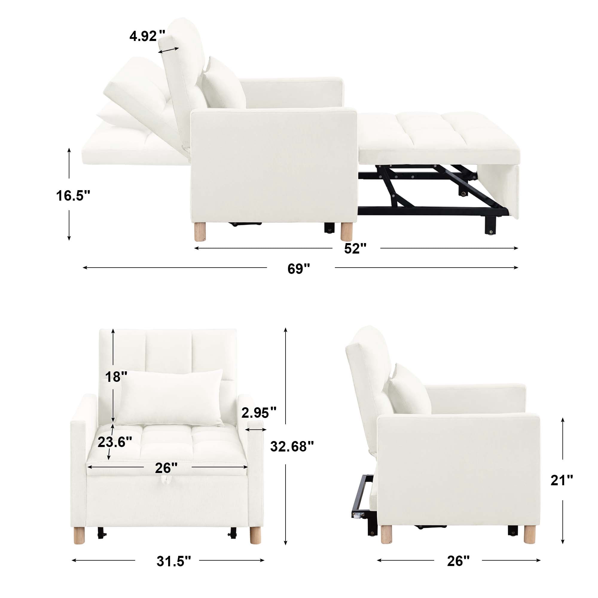 Aukfa Foam Metal, Hardwood Convertible Futon Chair, Sleeper Chair Bed