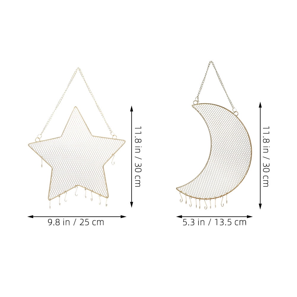 GOOHOCHY 2Pcs Star Shape Moon Shape Hanging Earring Holder Girls Jewelry Organizer Wall Mounted 11.8X5.3X0.2in