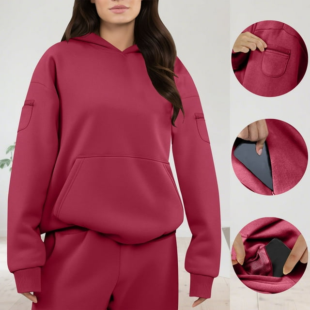 BLCHUNen Chandail à Capuche pour Femmes avec Multi-Poches Décontracté Automne Sport Manches Longues