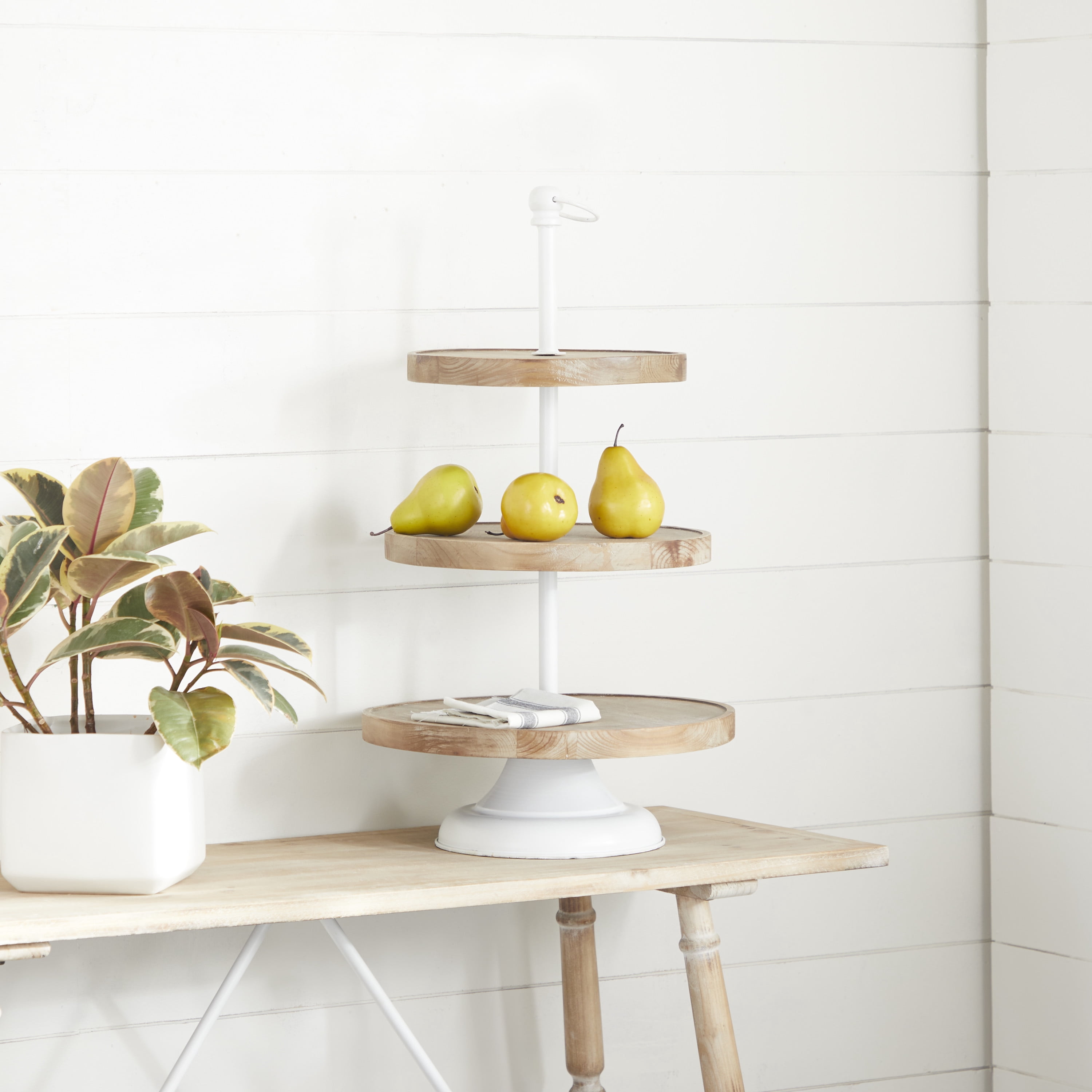 DecMode Brown Wood Farmhouse Tiered Server