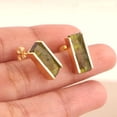 thumbnail image 6 of Zeva Jewels Natural Moldavite Bar Stud Earrings, 18K Gold Plated Brass, Raw Green Stone Minimalist Earrings with Push Back Closure, 6 of 6