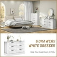 thumbnail image 3 of White 6 Drawer Dresser for Bedroom, Modern Chest of Drawers with Deep Drawers, Wood Double Dresser for Storage Clothes, 3 of 8