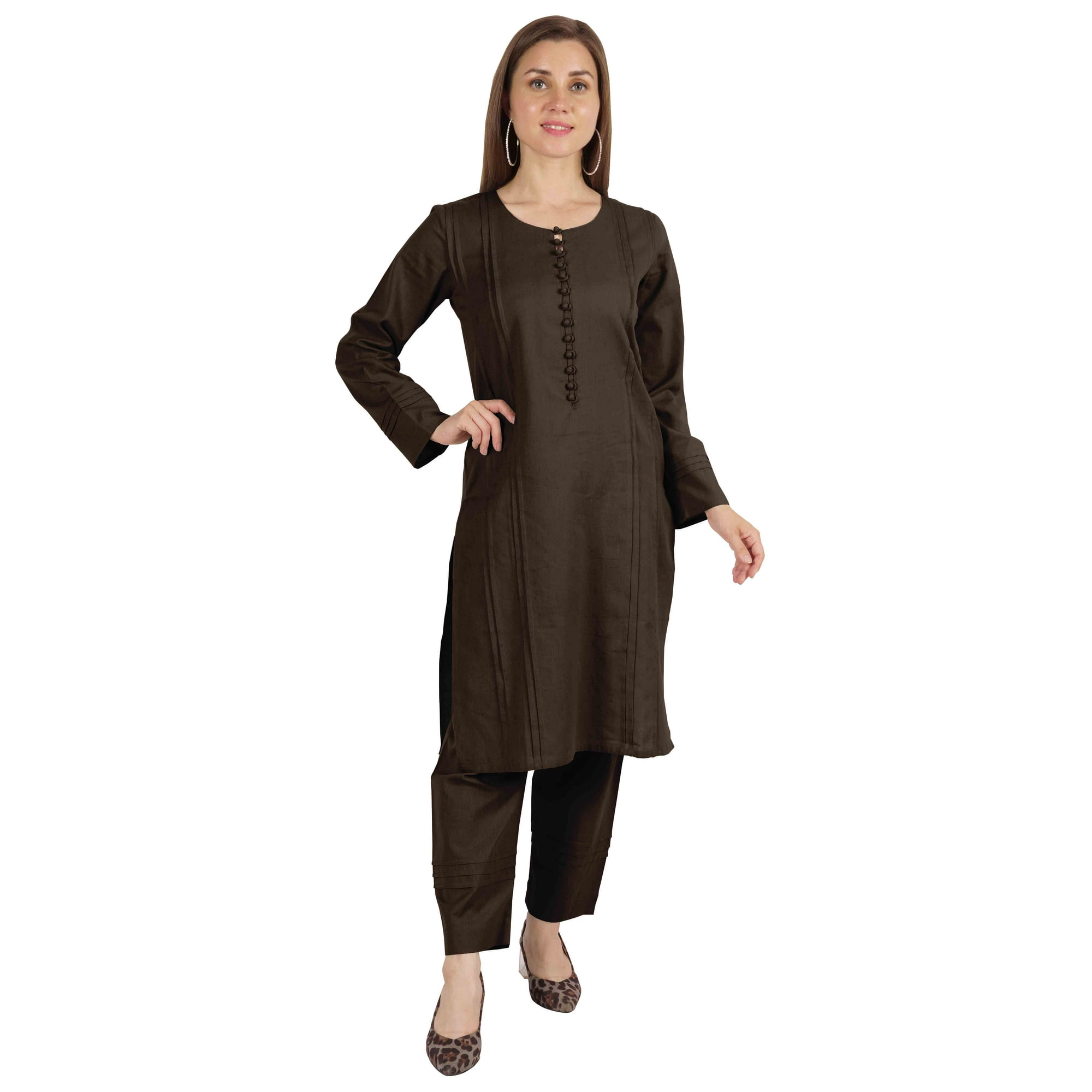 Moomaya Solid Kurta Pajama Set For Women Ethnic Set Full Sleeve Indian Formal Cotton Clothing Purple