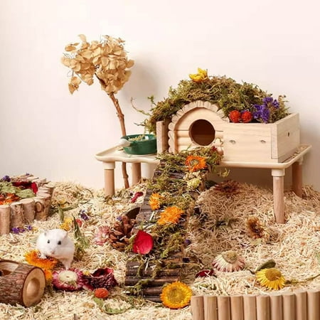 Natural Dried Flower Bedding for Hamster Cages, Small Pet Odor Control Forage Mix for Rabbits and Gerbils, Colorful Cage Decoration Accessory, 6.9 x 3.7 Inches