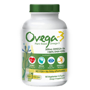 Ovega-3 Vegan Algae Omega-3 Daily Supplement, Supports Heart, Brain and Eye Health*, Fish Oil Alternative, 90 Softgels