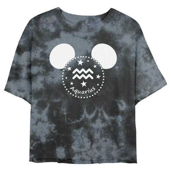 Junior's Mickey & Friends Aquarius Mousey Silhouette Graphic Crop T-Shirt Black/Charcoal 2X Large