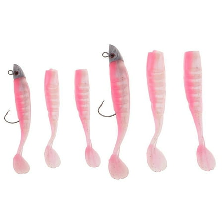 6pcs Shad Fishing Lure Soft Plastic Bait Jig Head Swimbait Grub Worm Ly1-01