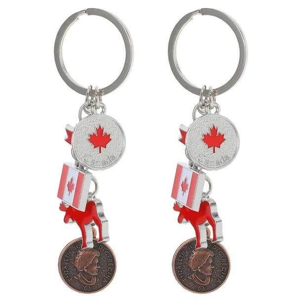 2 piezas Decoración de llaves de bandera de Canadá para bolsas y mochilas de llave de llave de llave de aleación de zinc Keyring para recuerdos patrióticos