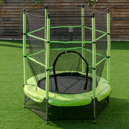 Youth Jumping Round Trampoline Exercise W/ Safety Pad Enclosure Combo Kids Green