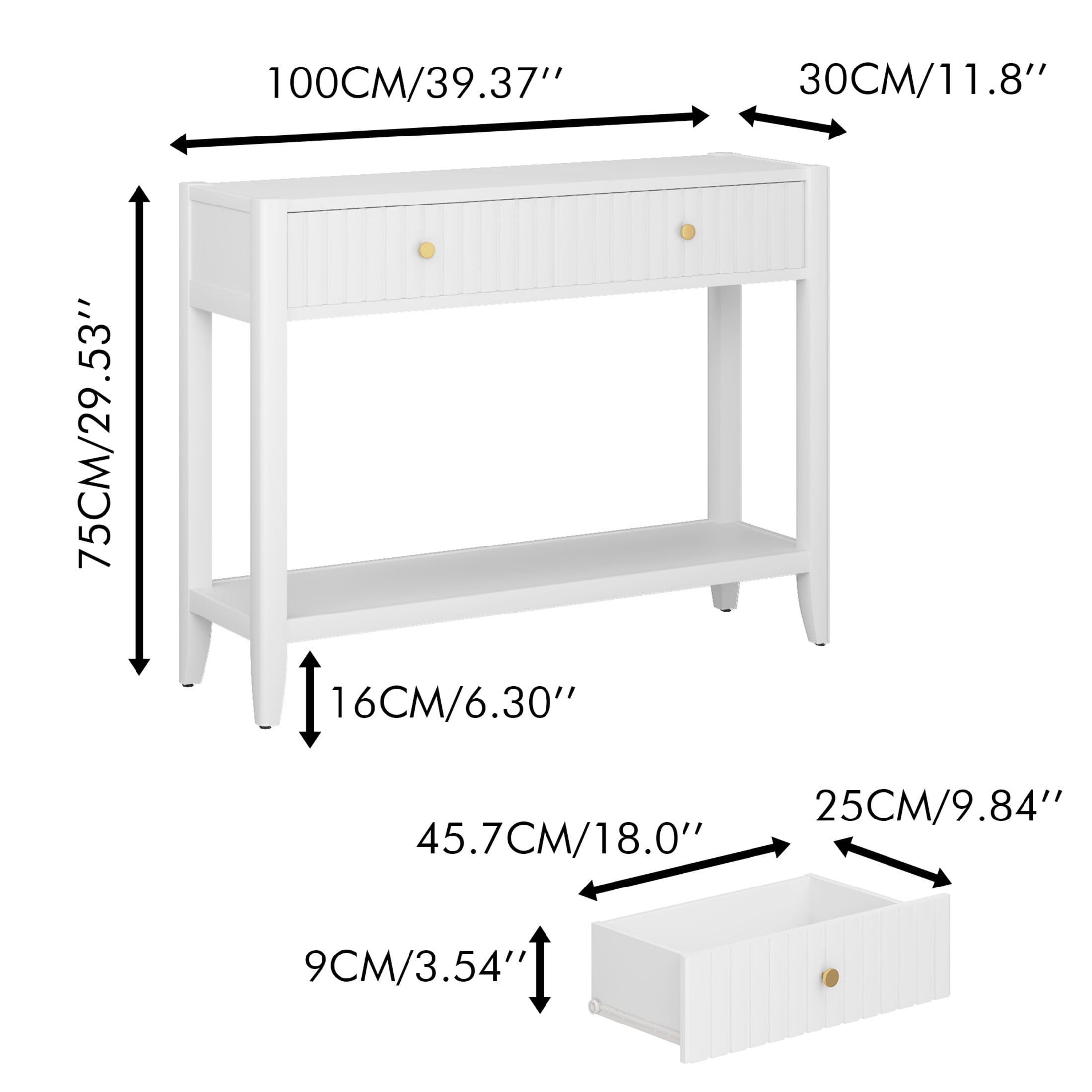 Noble House Narrow Wooden Console Table, Entryway Accent Sofa Table with Hidden Drawers and Storage Shelf, White