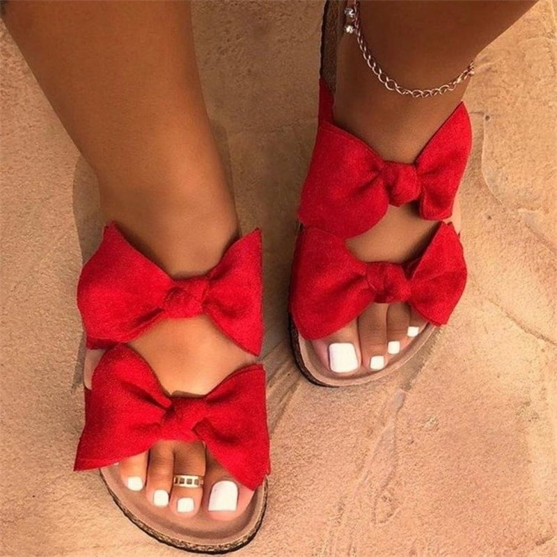 Platform Double Bow Sandals Red 41 Peep Toe Slingback Ladies Bow Sandals  Flat Casual Shoes with Rubber Sole Summer Beach Supply - Walmart.com