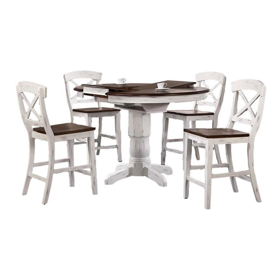 5-Pc X-Back Wood Dining Set in Cocoa Brown/Cotton White